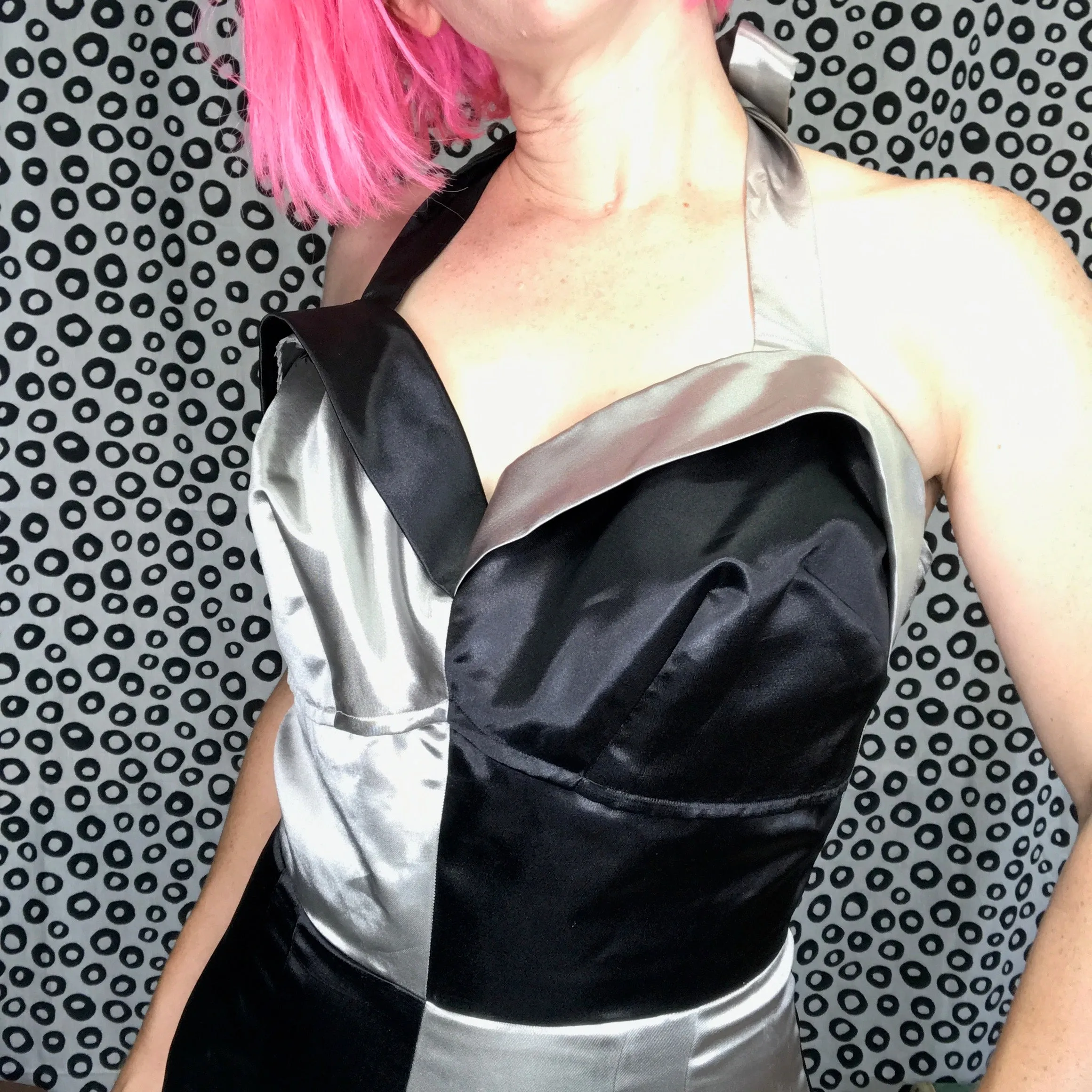 80s 90s Y2K | Silver and Black Checker Mod GoGo Jumpsuit Romper Playsuit | S