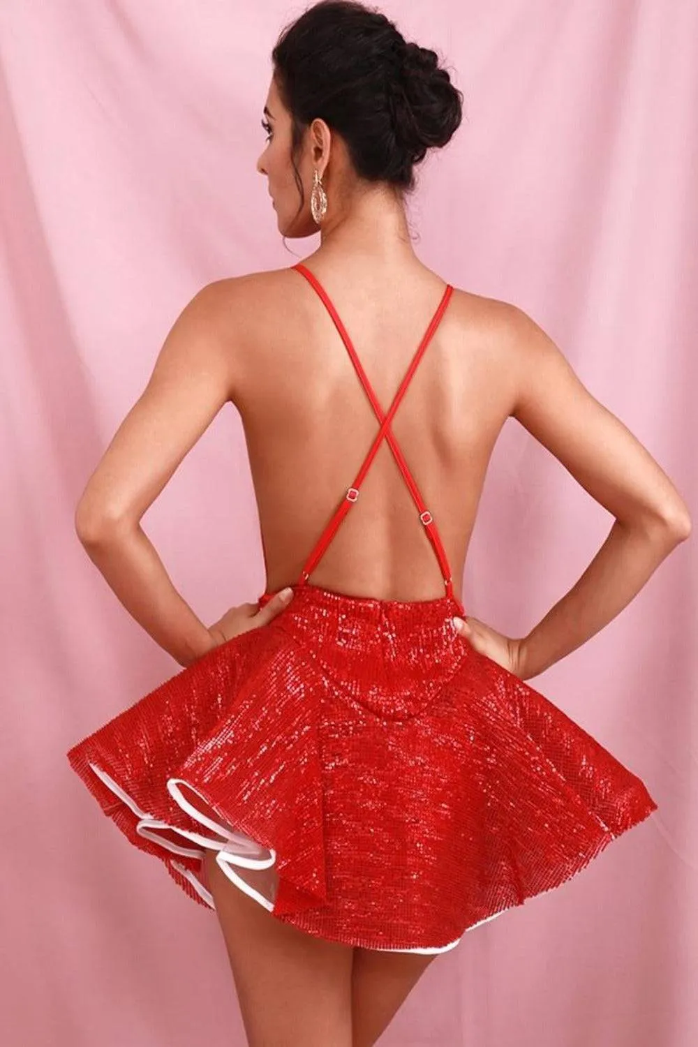 A Night In The Ballet Sequins Red Ruffle Mini Dress