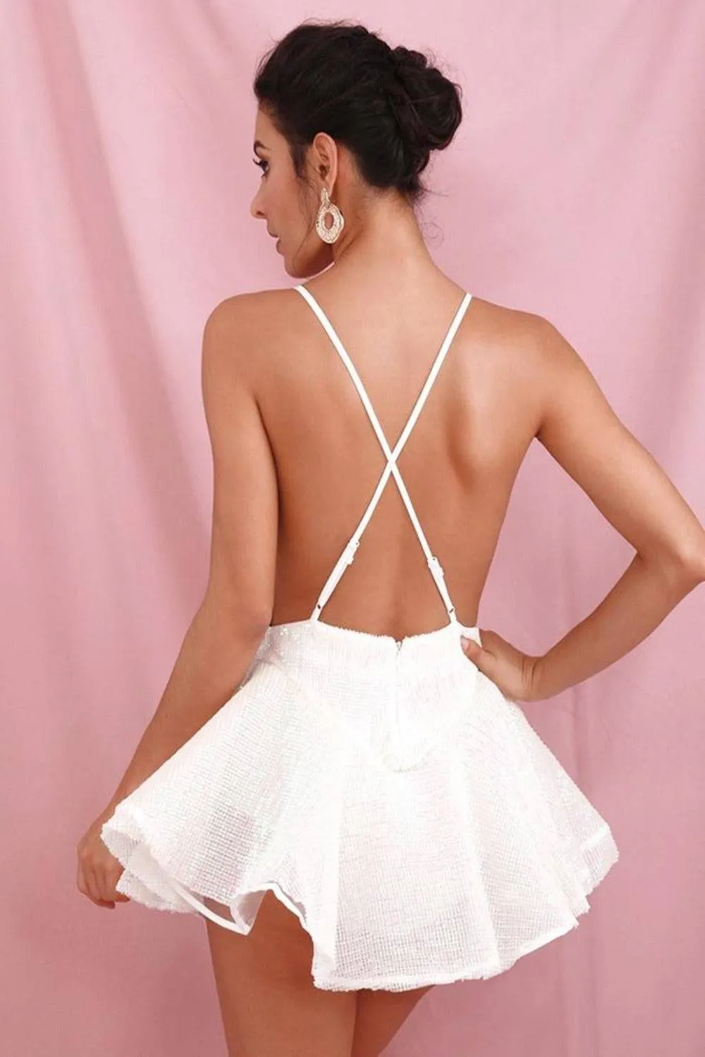 A Night In The Ballet Sequins White Ruffle Mini Dress