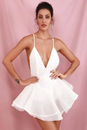 A Night In The Ballet Sequins White Ruffle Mini Dress