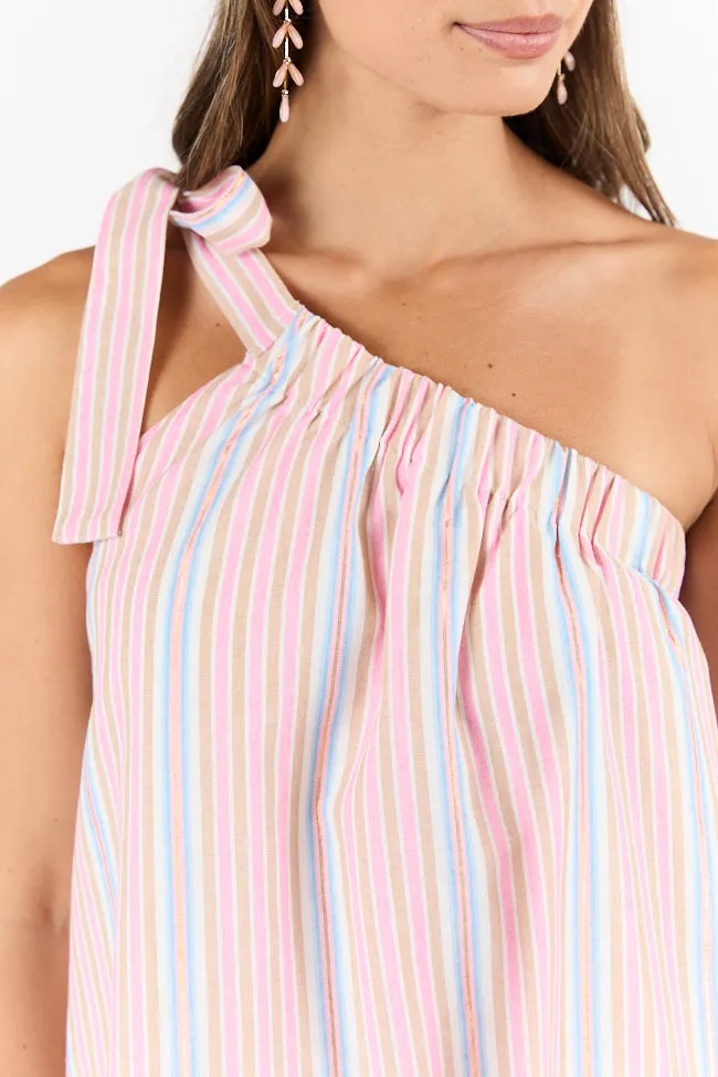 All Day Long Multi Striped One Shoulder Mini Dress