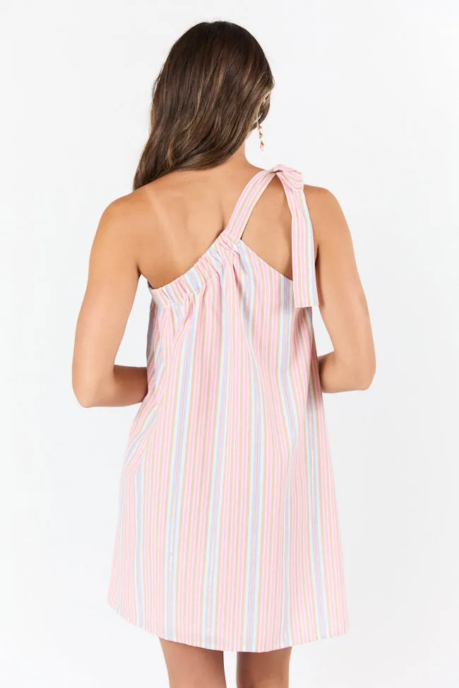 All Day Long Multi Striped One Shoulder Mini Dress