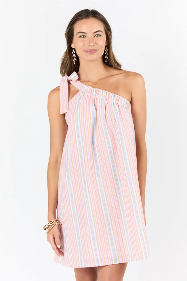 All Day Long Multi Striped One Shoulder Mini Dress