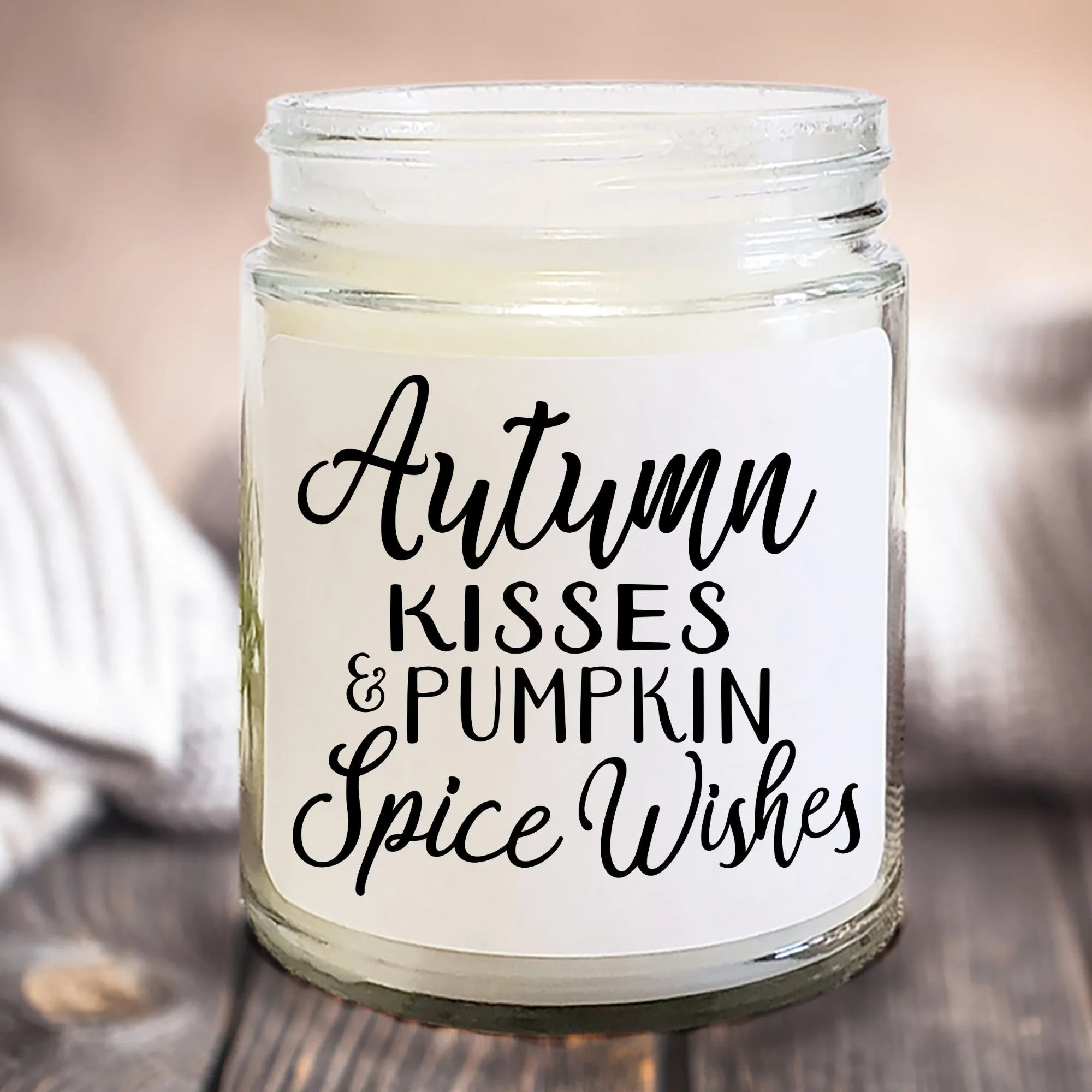 Autumn Kisses and Pumpkin Spice Wishes, Pumpkin Spice, Pumpkin candle, Fall decor, Candle gift, Personalized gift, Gift for her, Candle