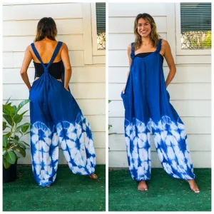 Azure Blossom Racerback Dungarees Jumpsuit Romper