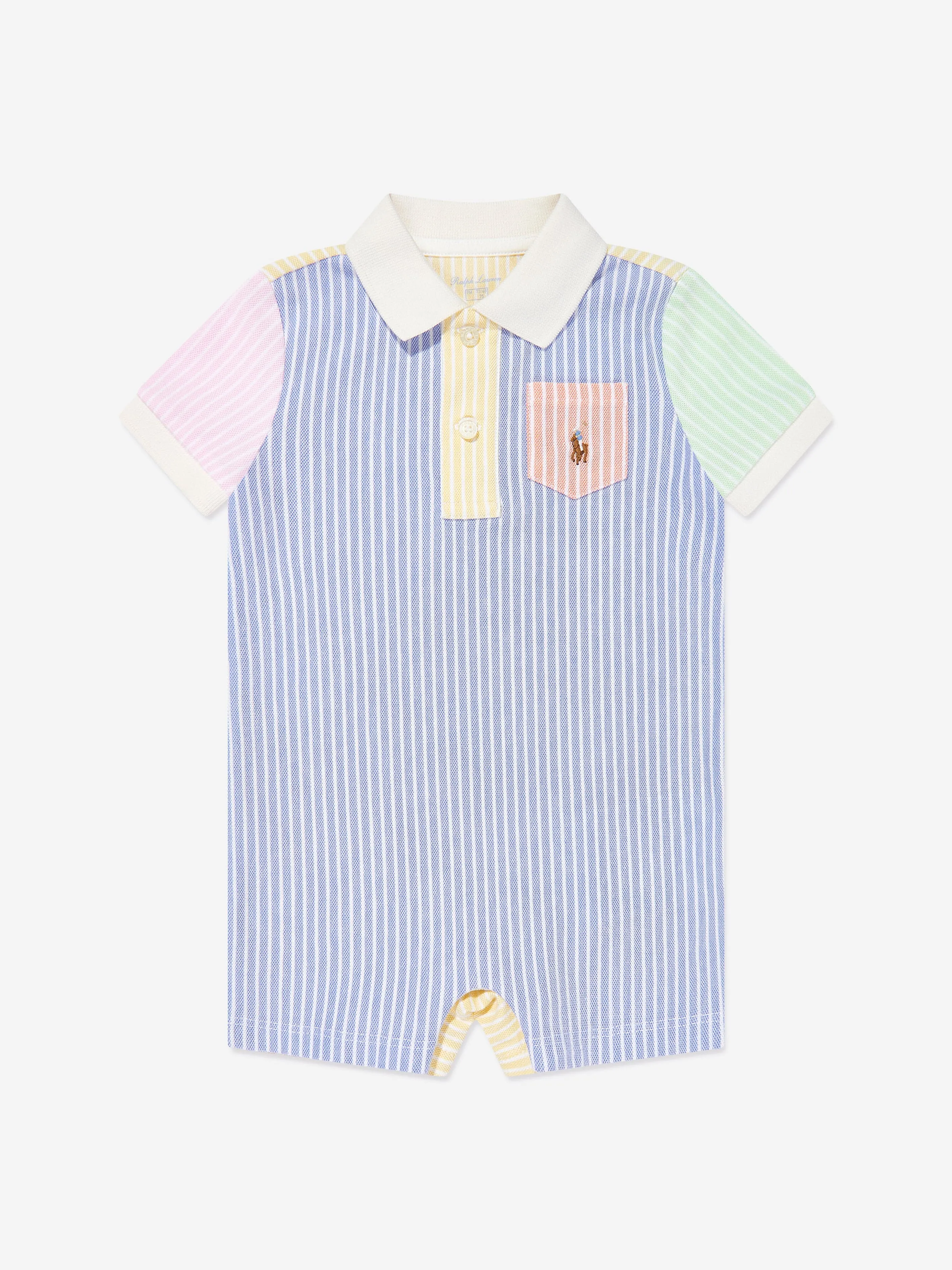Baby Boys Striped Logo Romper in Blue