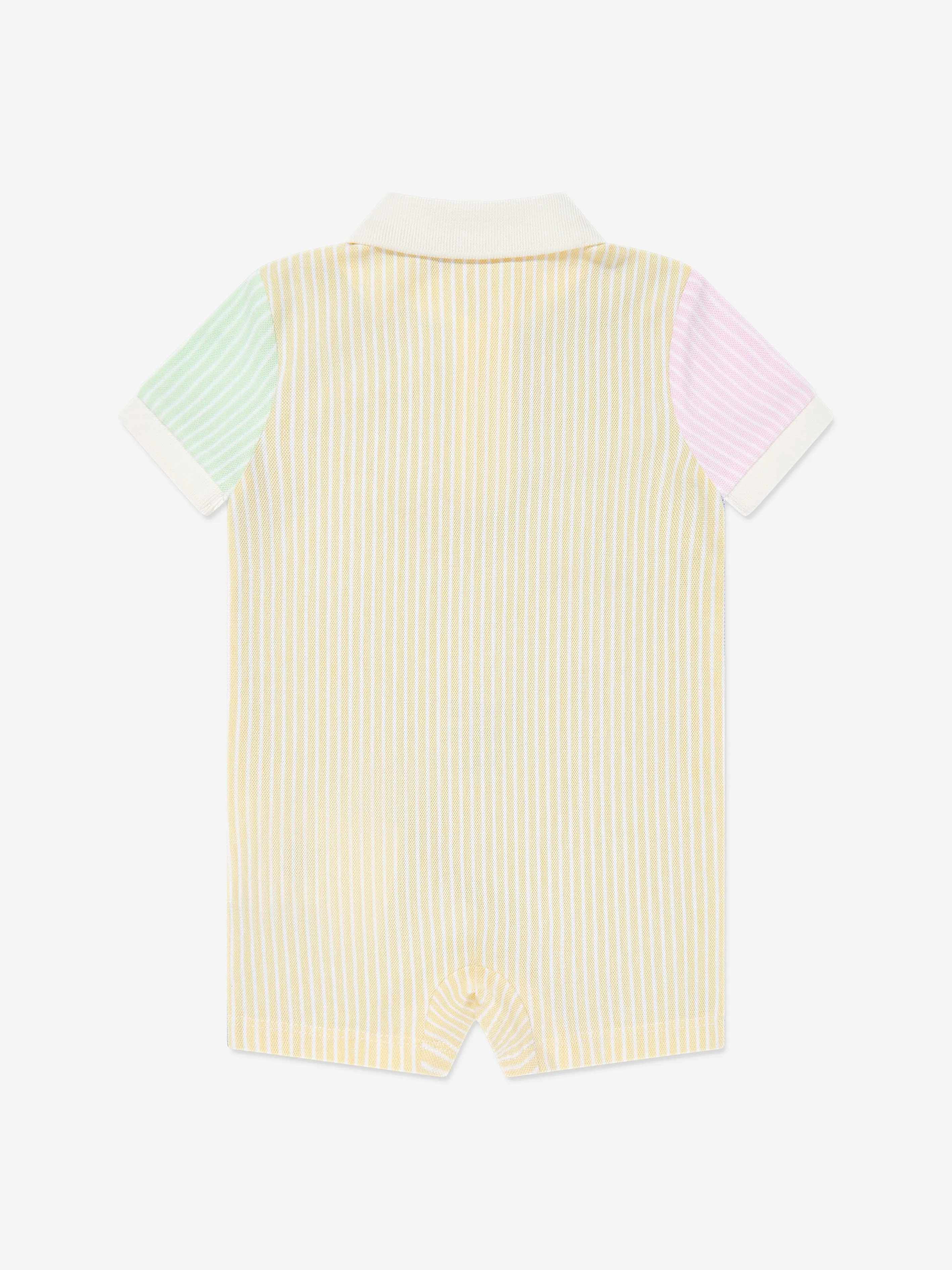 Baby Boys Striped Logo Romper in Blue