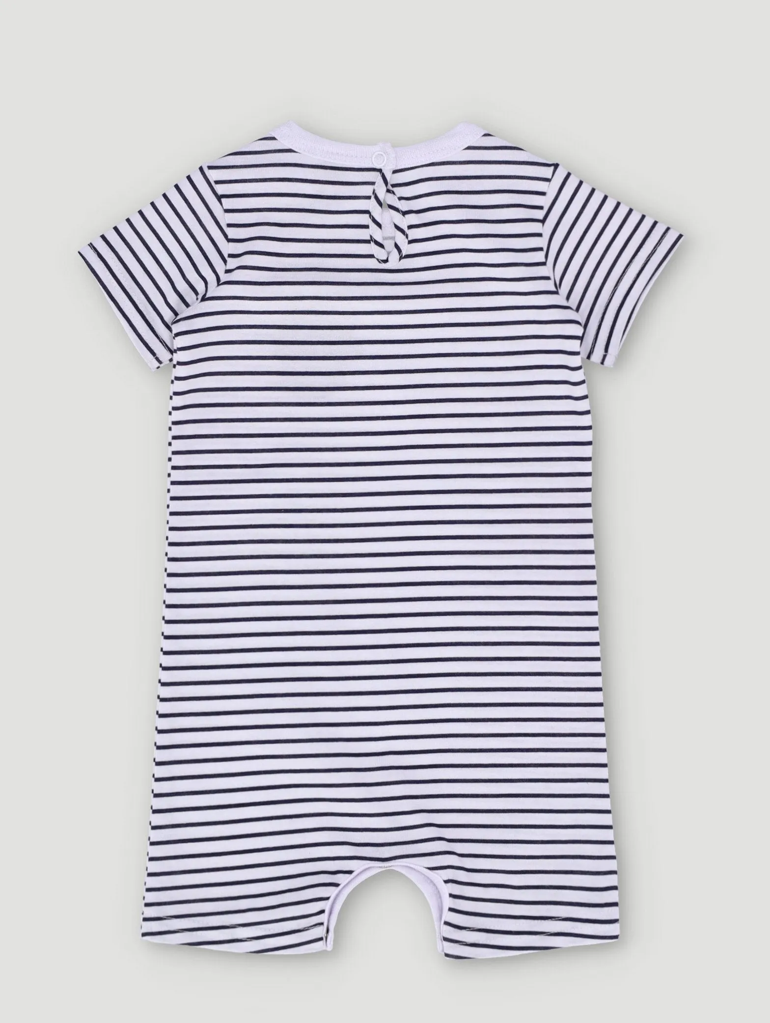 Baby Boys Striped Romper With Dino Pocket