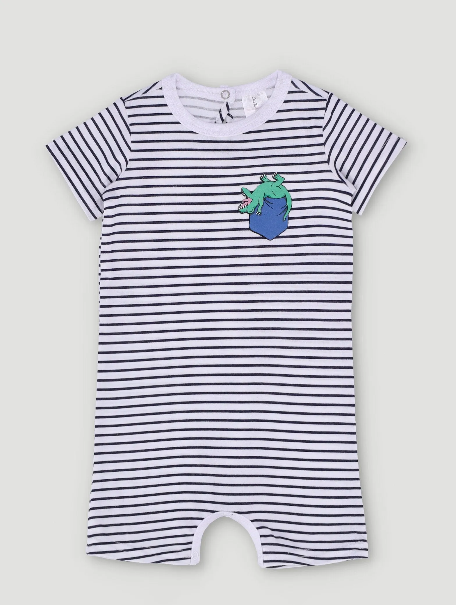 Baby Boys Striped Romper With Dino Pocket
