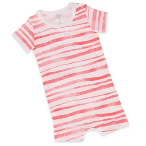 Baby Boys White Striped Romper - Coral