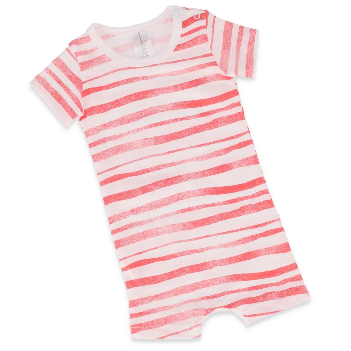 Baby Boys White Striped Romper - Coral