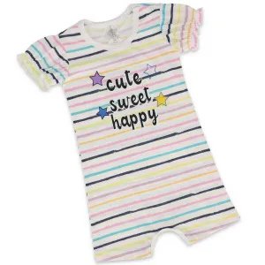 Baby Girls Striped Romper - White