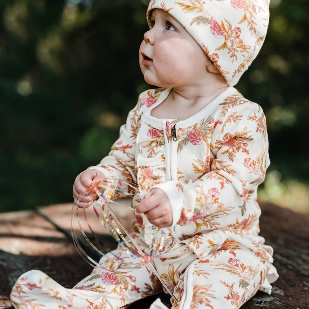 Bamboo Ruffle Zipper Footed Romper - Vintage Floral