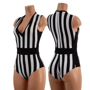Black and White Striped Paneled Romper