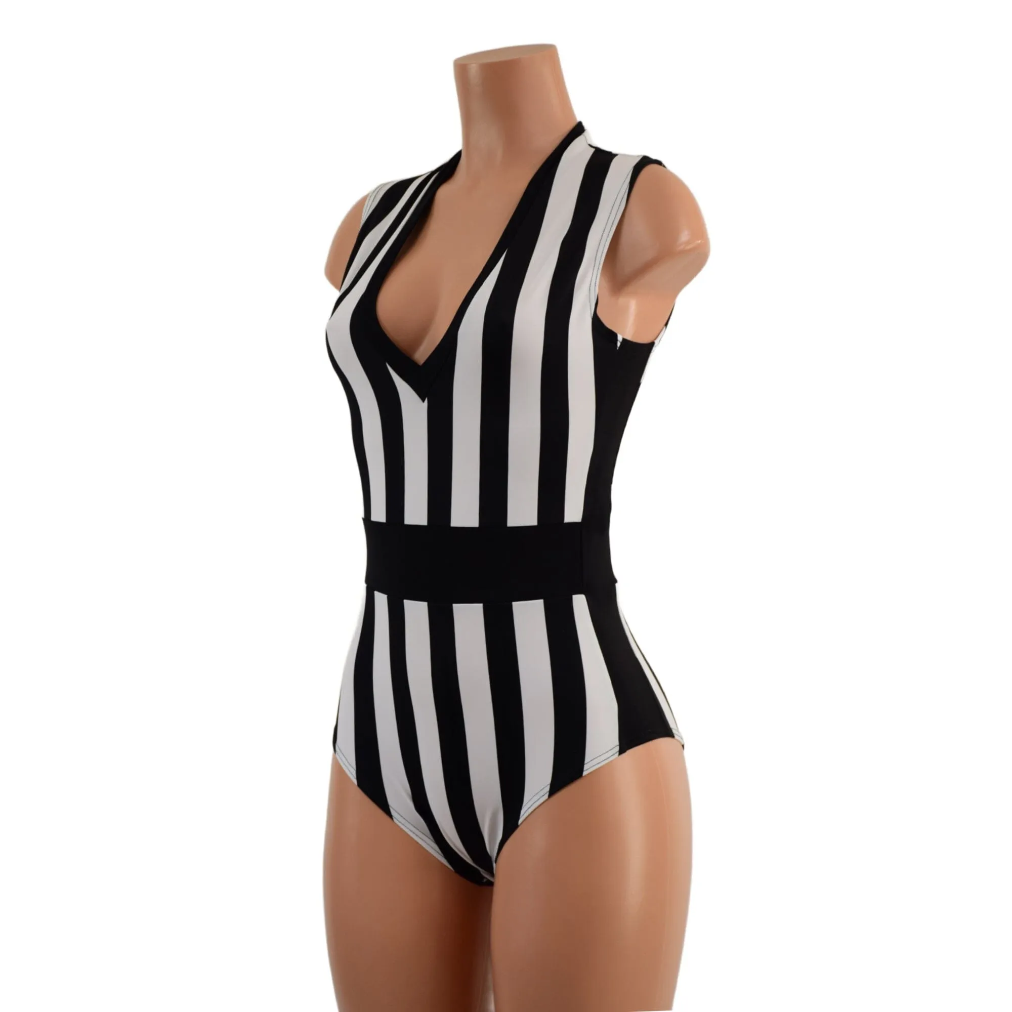 Black and White Striped Paneled Romper