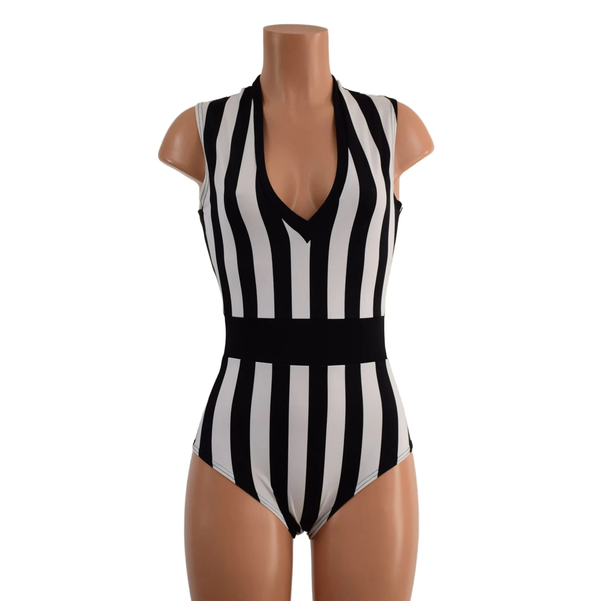 Black and White Striped Paneled Romper