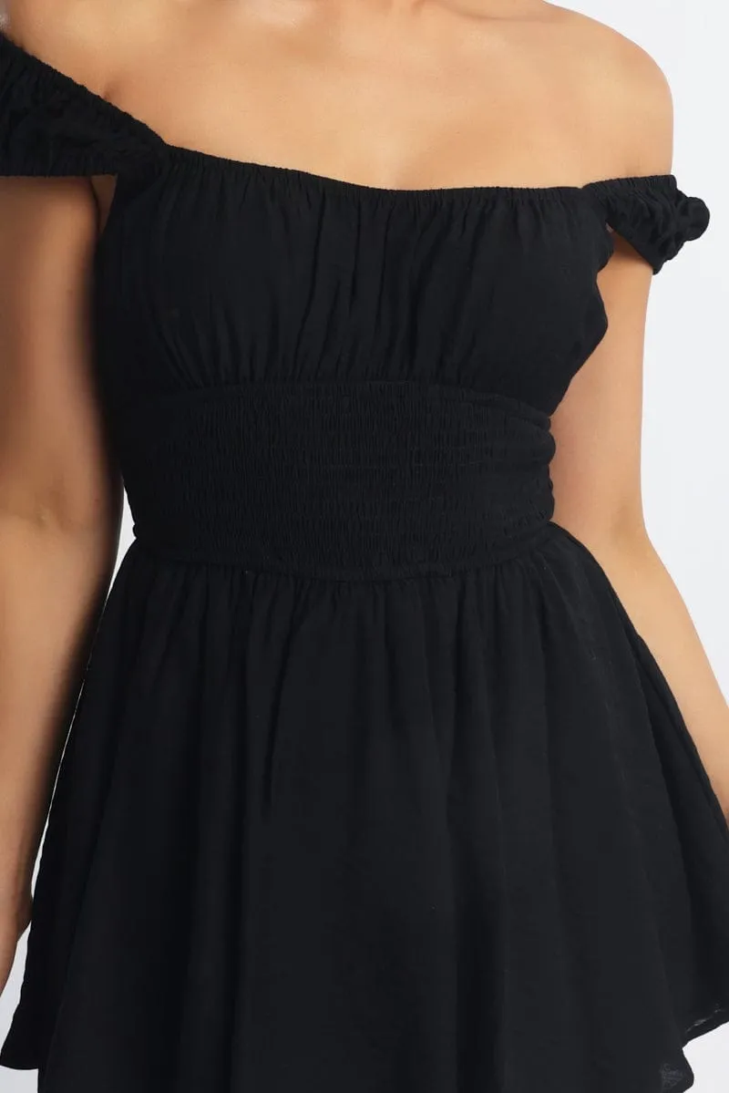 Black Playsuit Gathered Bust