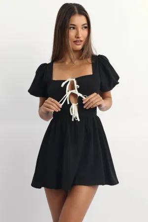 Black Ruffle Playsuit Short Sleeve Front Tie