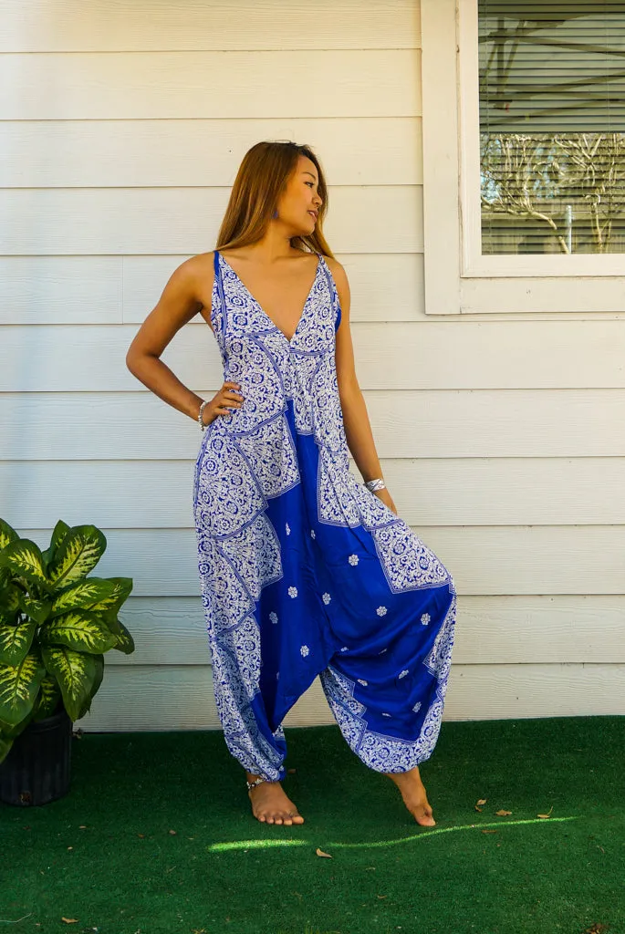 Blue Blossom Boho Hippie Jumpsuit