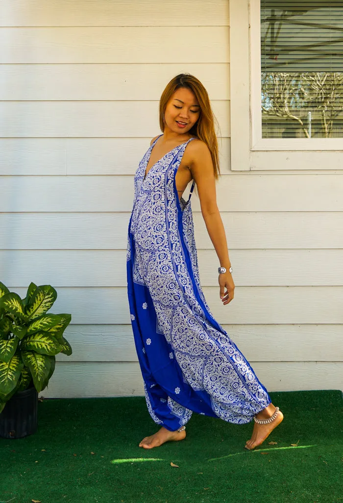 Blue Blossom Boho Hippie Jumpsuit