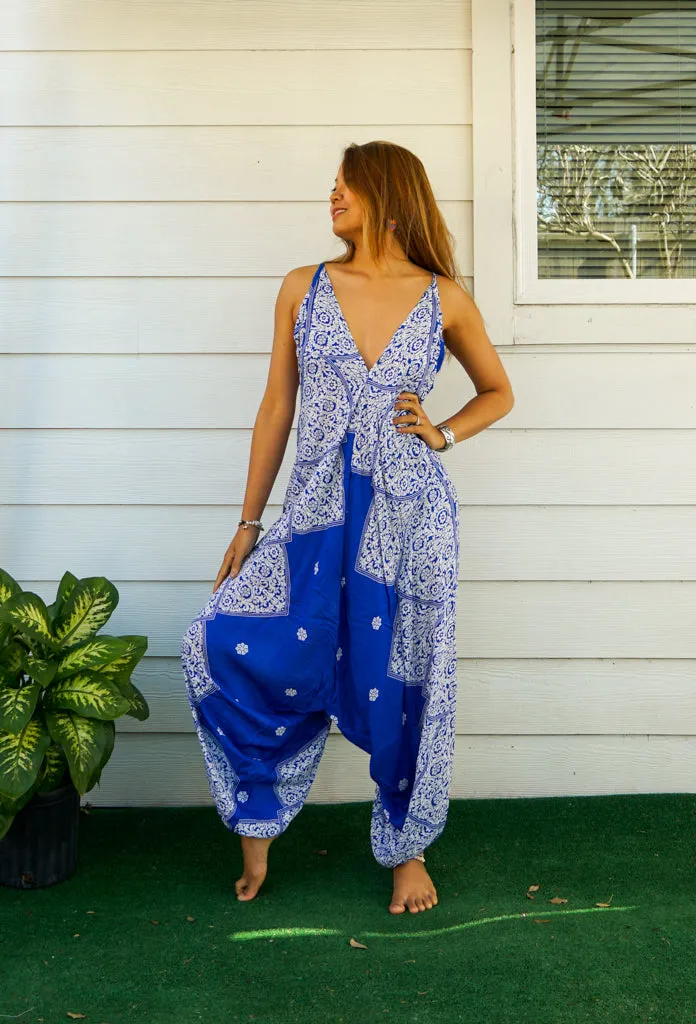 Blue Blossom Boho Hippie Jumpsuit