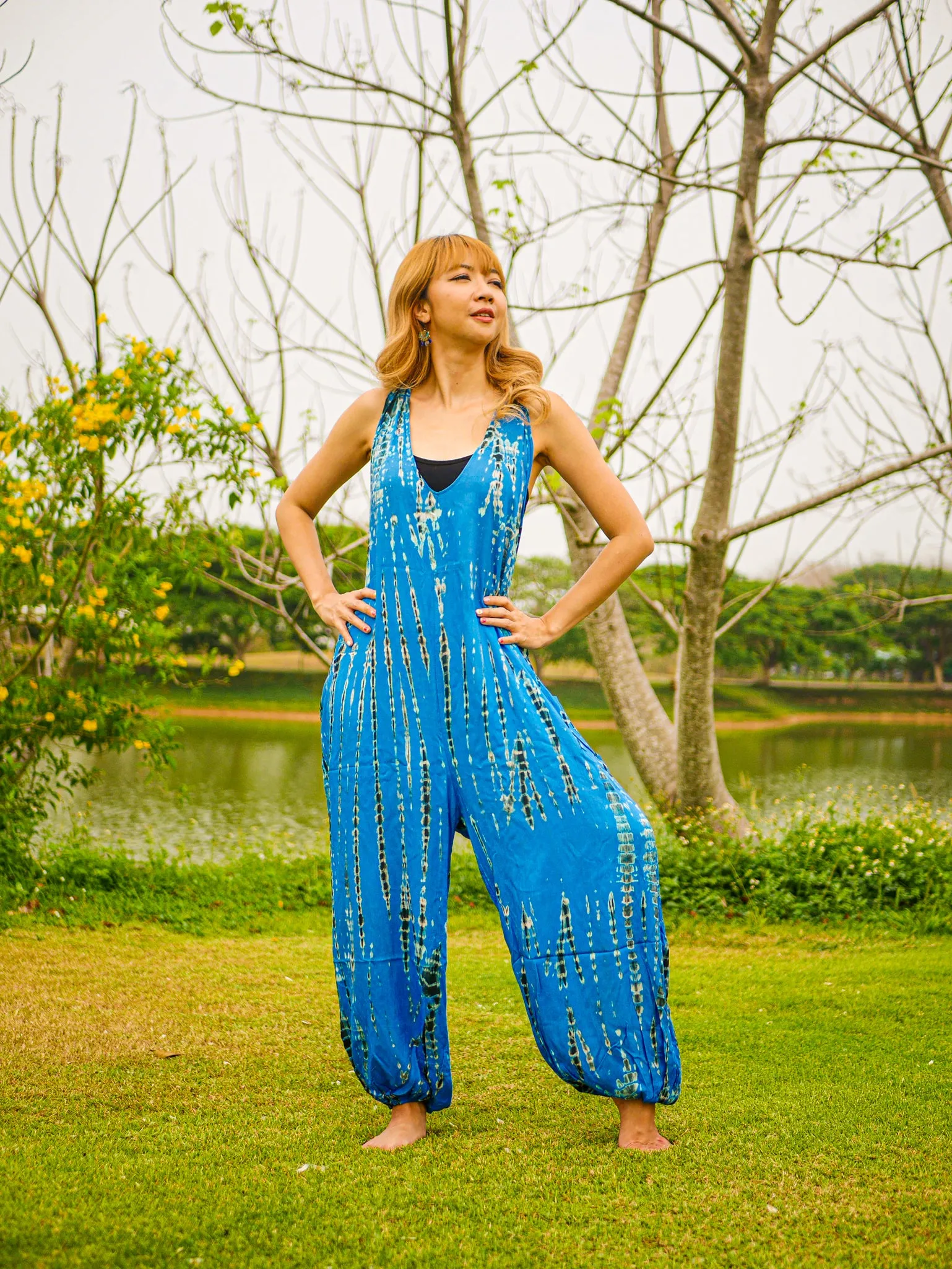 Blue Cascade Racerback Dungarees Jumpsuit Romper