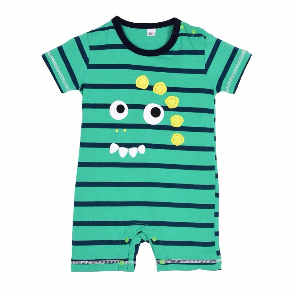 born Baby Summer Cotton Boy Girl Totoro Striped Rompers One-piece Rompers Jumpsuits Infant Clothing 0-24M
