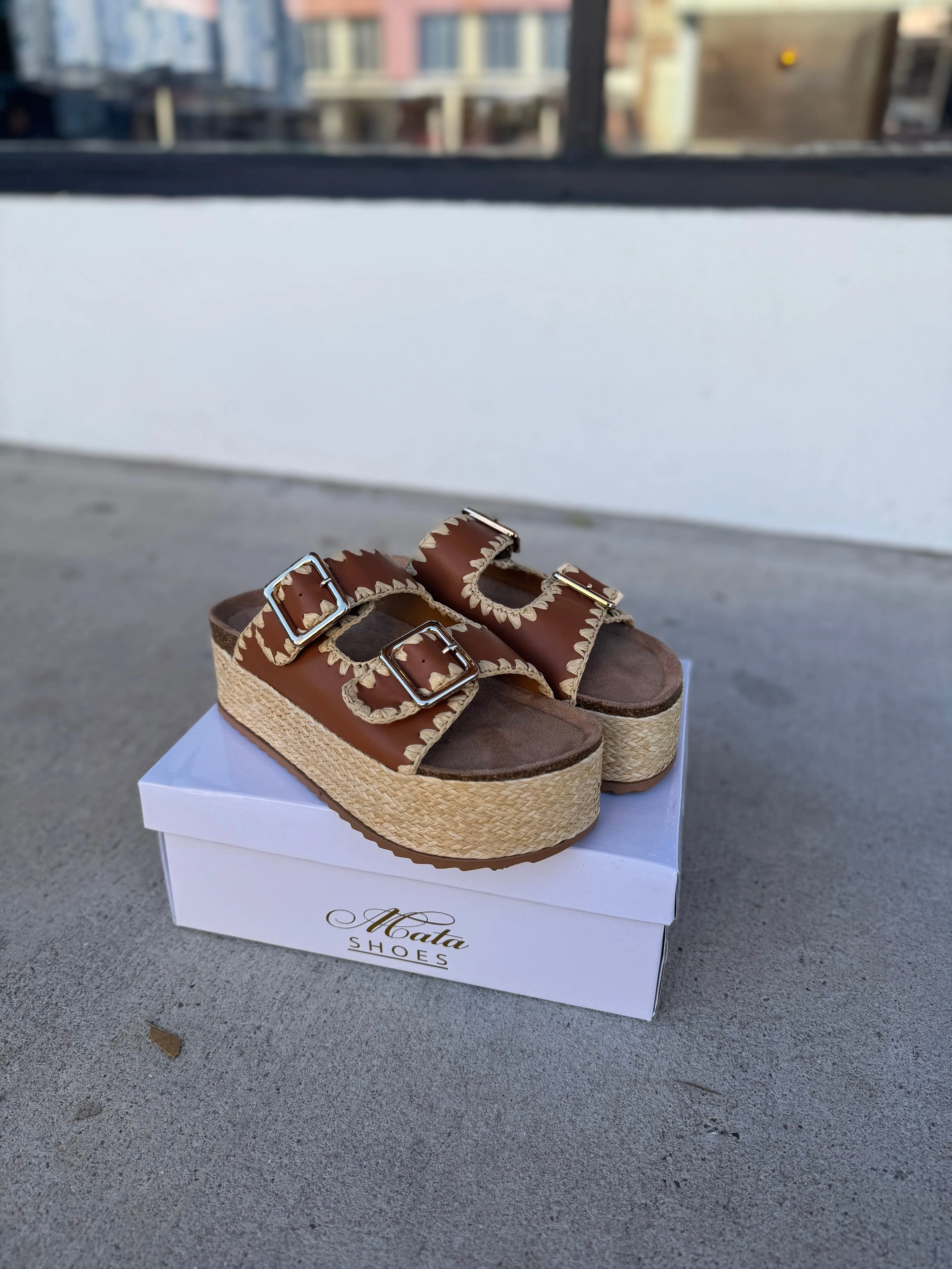 Buckled Espadrille Sandals in Tan