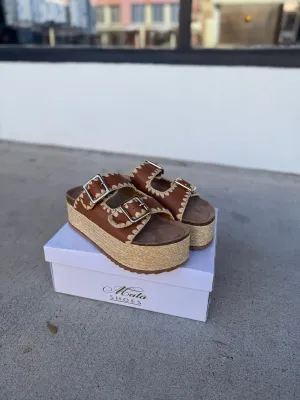 Buckled Espadrille Sandals in Tan