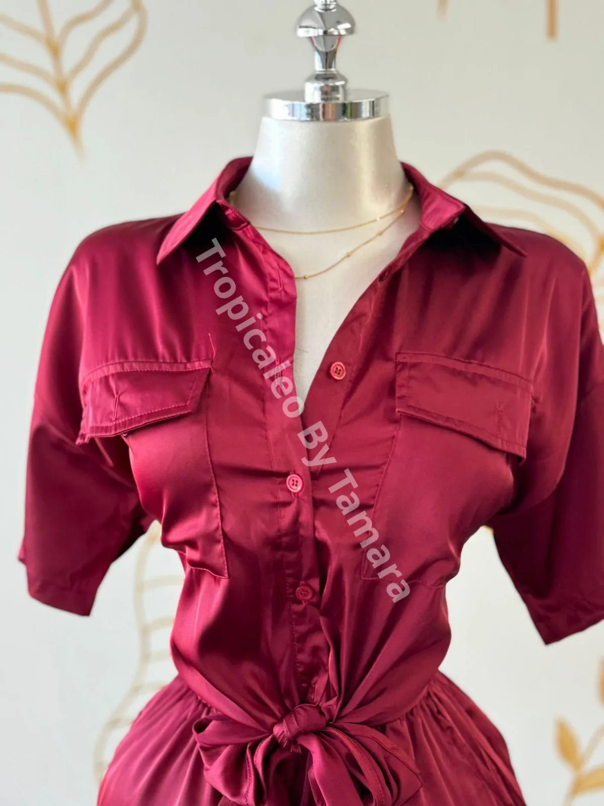 Burgundy Satin Playsuit