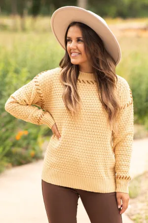 Camel Contrast Stitch Textured Sweater