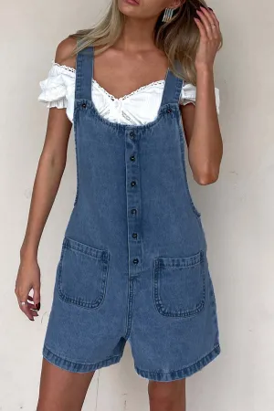 Casual Pocket Buttons U Neck Loose Rompers