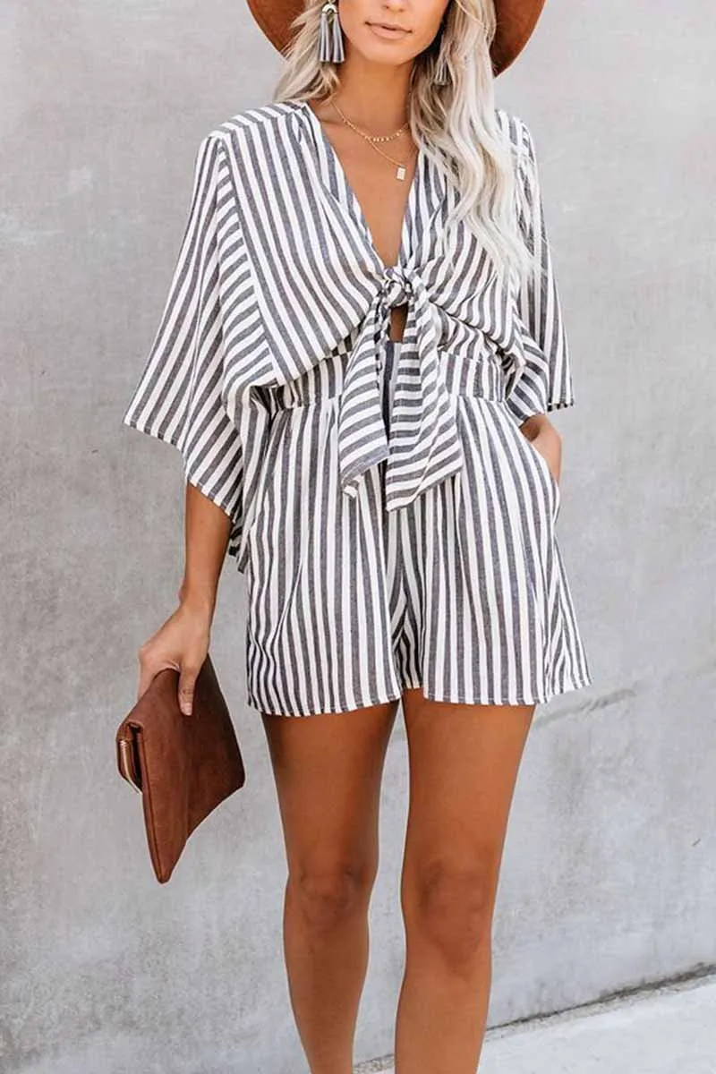 Chicindress Striped Short Sleeve Loose Romper