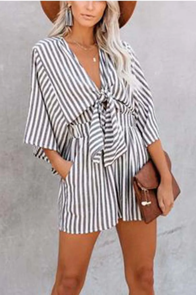 Chicindress Striped Short Sleeve Loose Romper