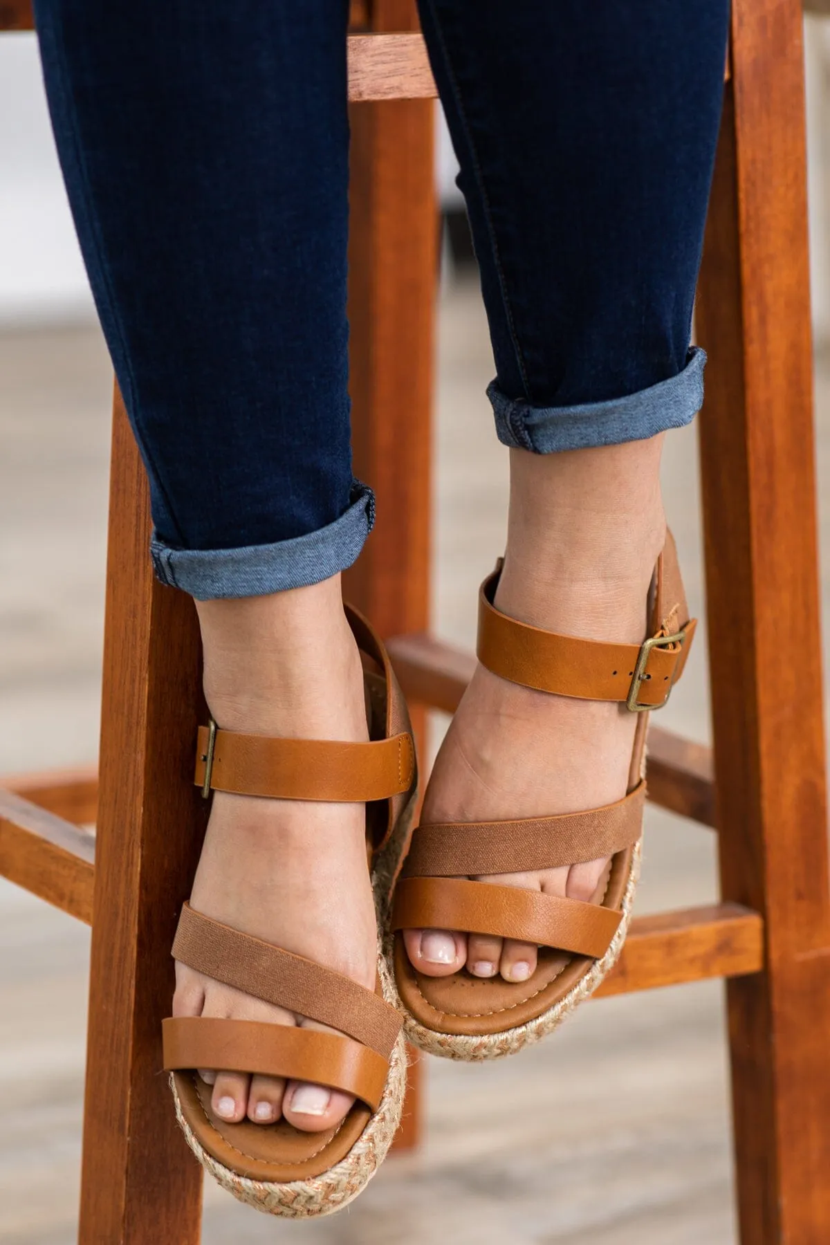 Cognac and Tan Espadrille Sandals