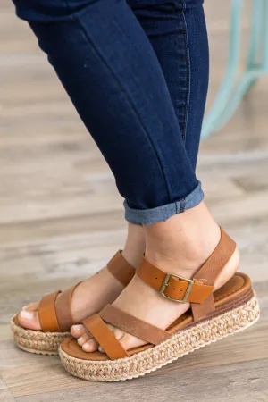 Cognac and Tan Espadrille Sandals