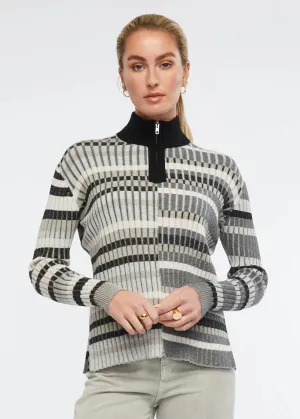 Color-Stripe Zip Sweater
