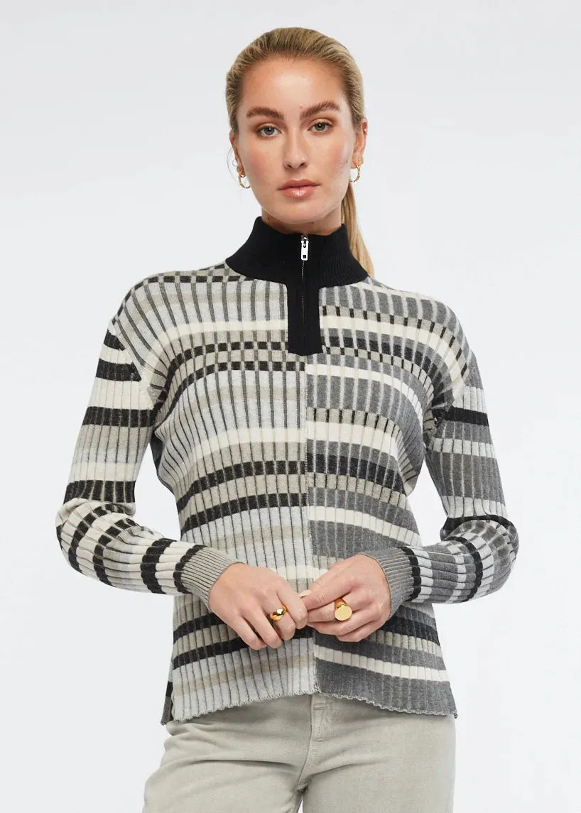 Color-Stripe Zip Sweater