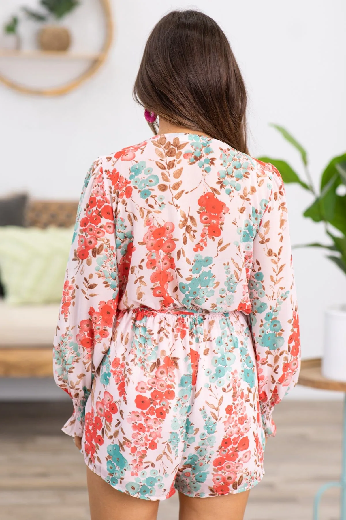 Crimson and Mint Floral Long Sleeve Romper