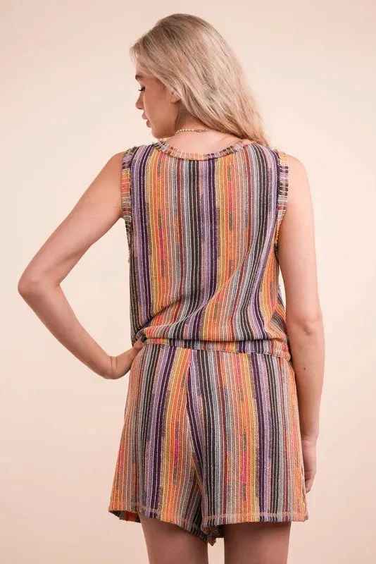 Crochet Brick Multi-Color Striped Romper