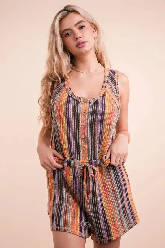 Crochet Brick Multi-Color Striped Romper