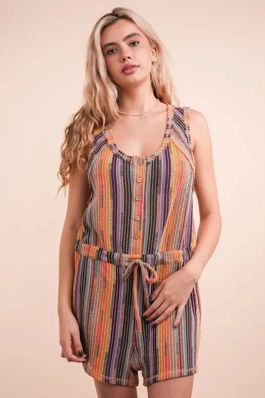 Crochet Brick Multi-Color Striped Romper