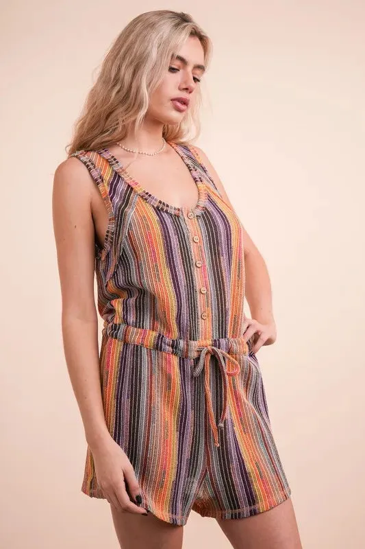Crochet Brick Multi-Color Striped Romper