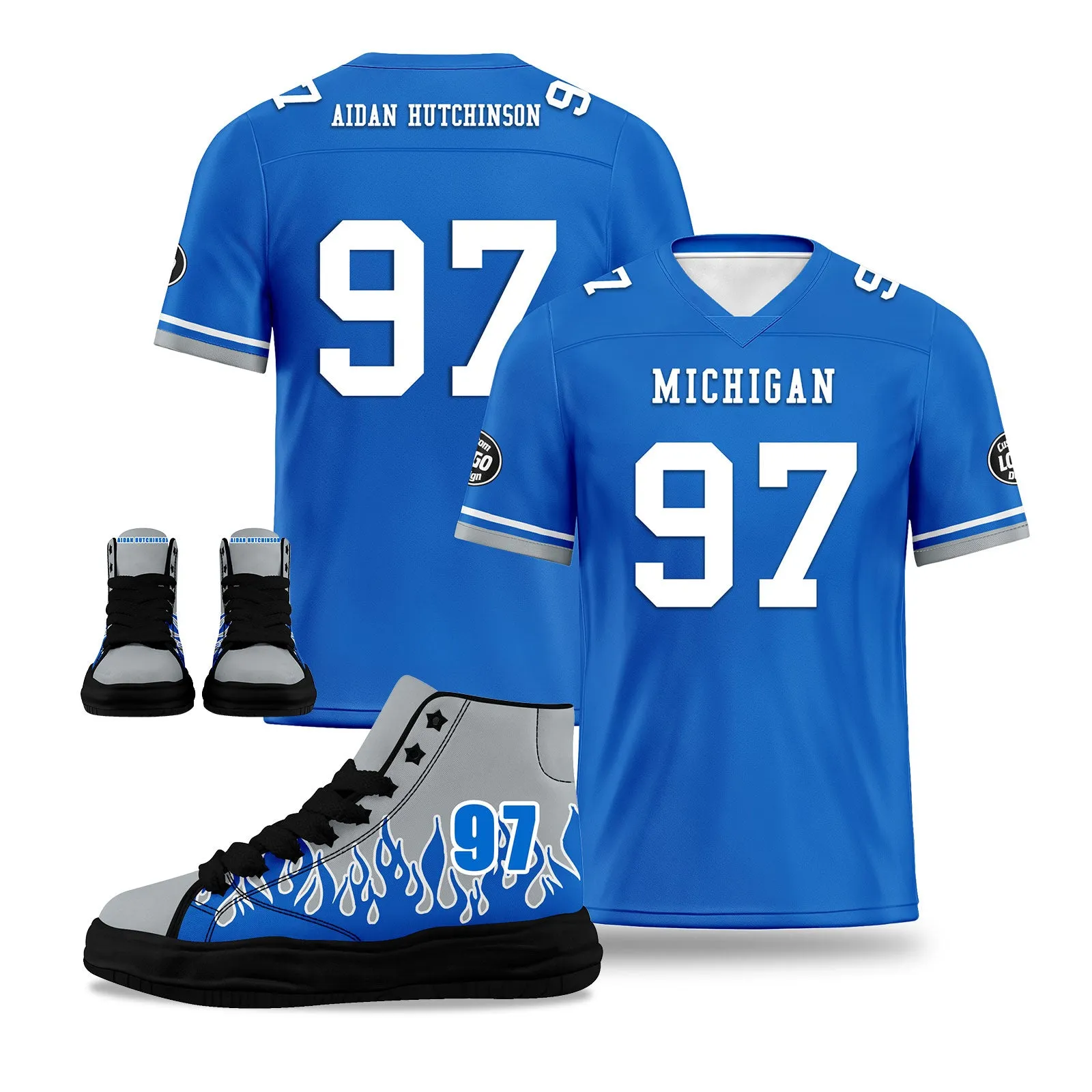 Custom Blue Gray Detroit Football Jersey and Firesoul Sports Shoes Combo Offer Personalized Combo ZH-D020273-11