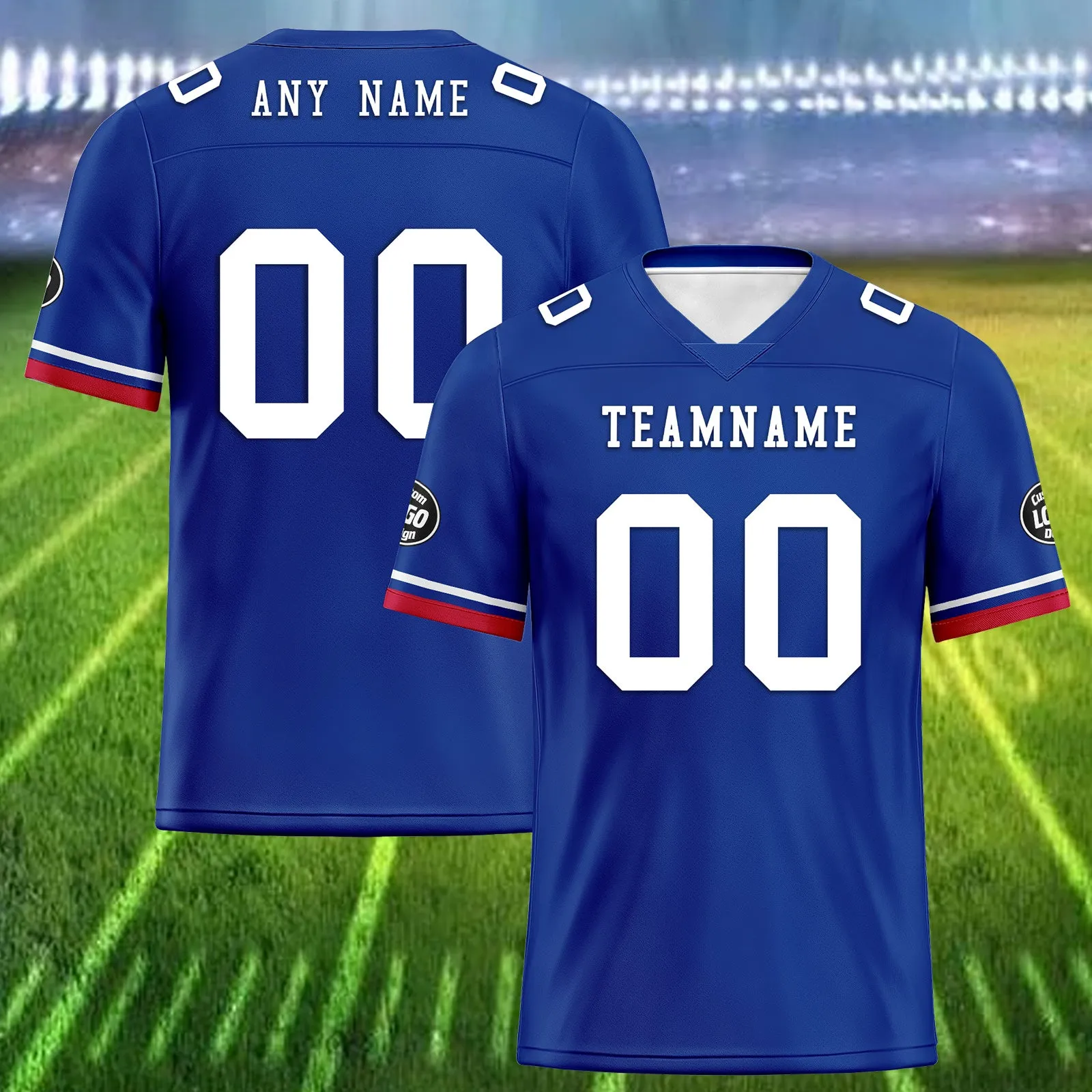 Custom Blue White Red Buffalo Football Jersey and Firesoul Sports Shoes Combo Offer Personalized Combo ZH-D020273-4