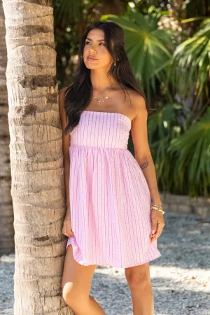 Dancin' Down The Shore Strapless Striped Mini Dress