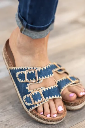 Denim Blue Espadrille Embroidered Sandals