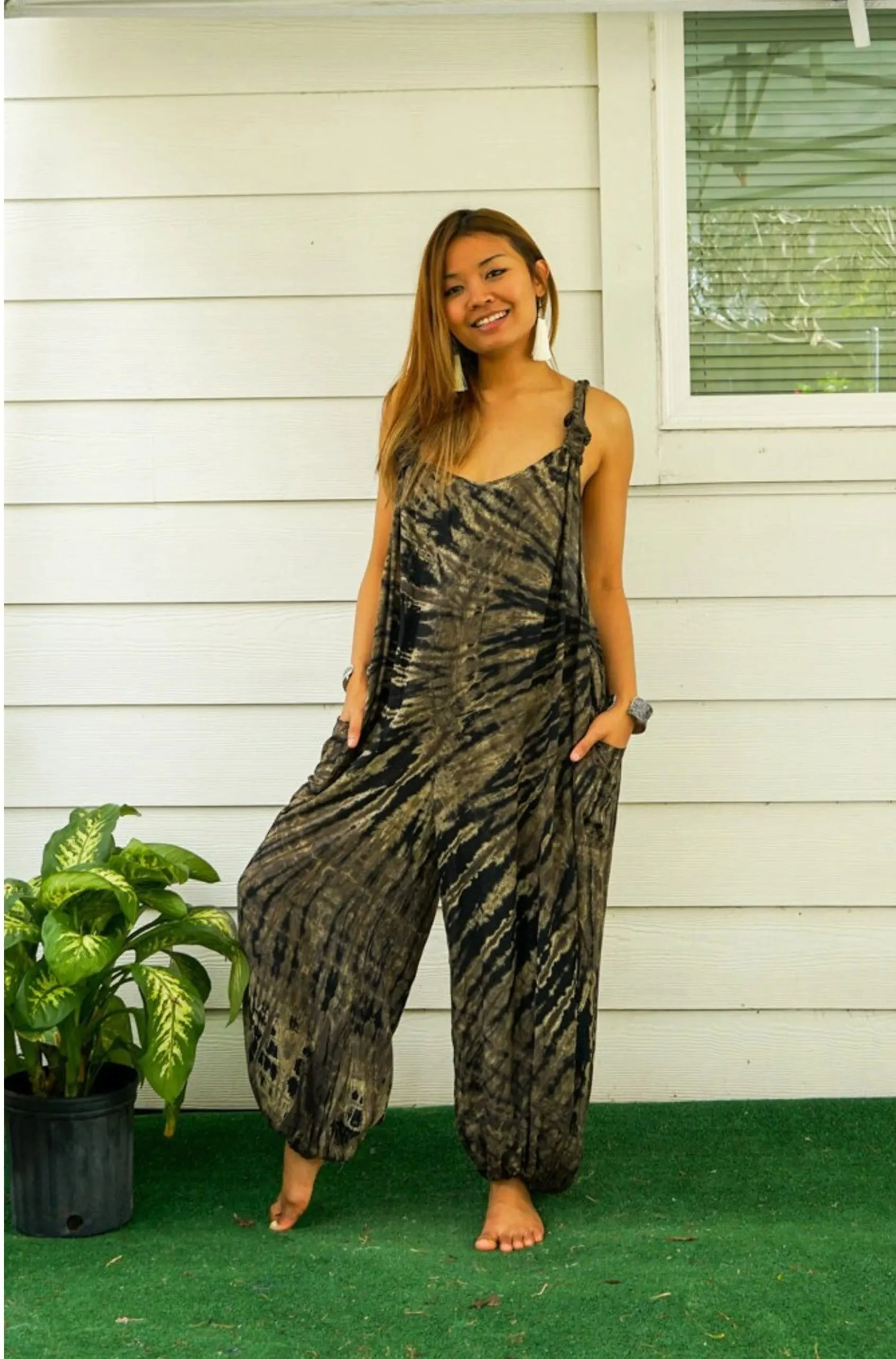 Earthbound Hippie Racerback Dungarees Jumpsuit Romper