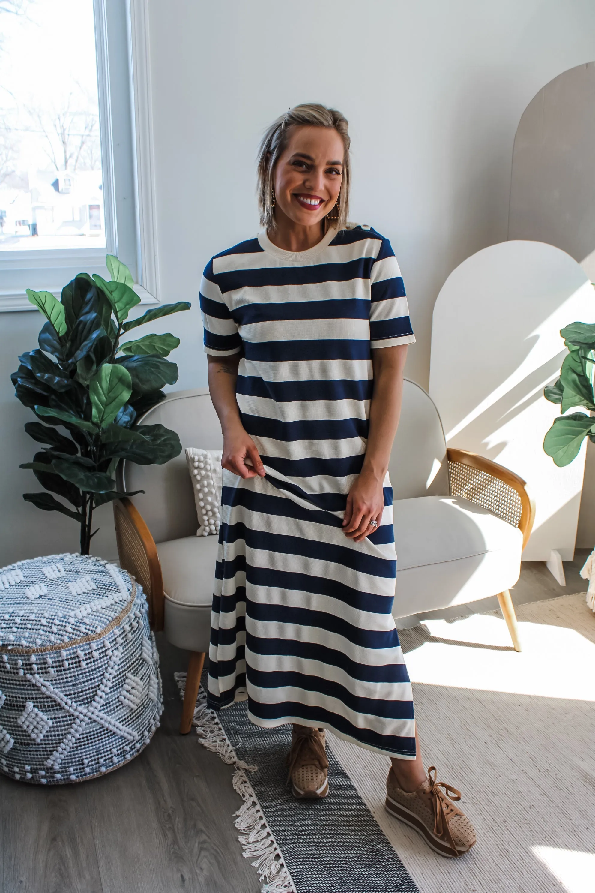 Ella Striped T-Shirt Dress • Navy
