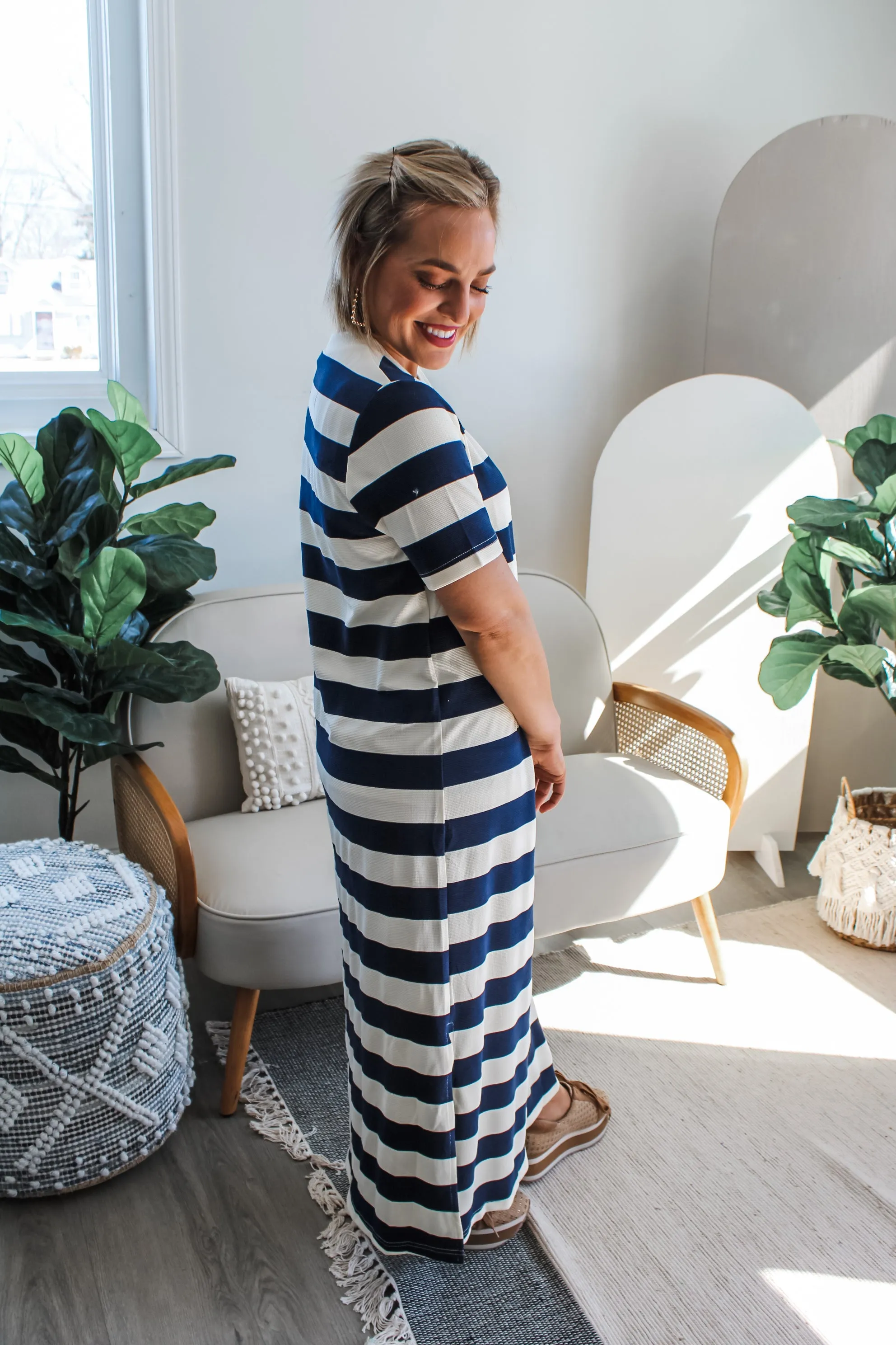 Ella Striped T-Shirt Dress • Navy